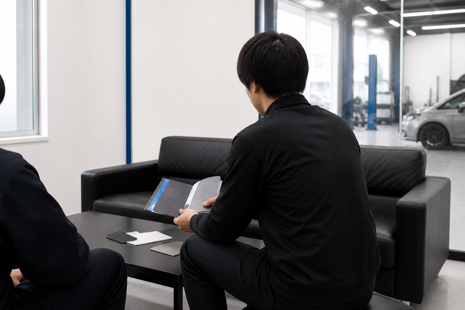 白いテスラとEVNOVA NAGOYAの店舗入口